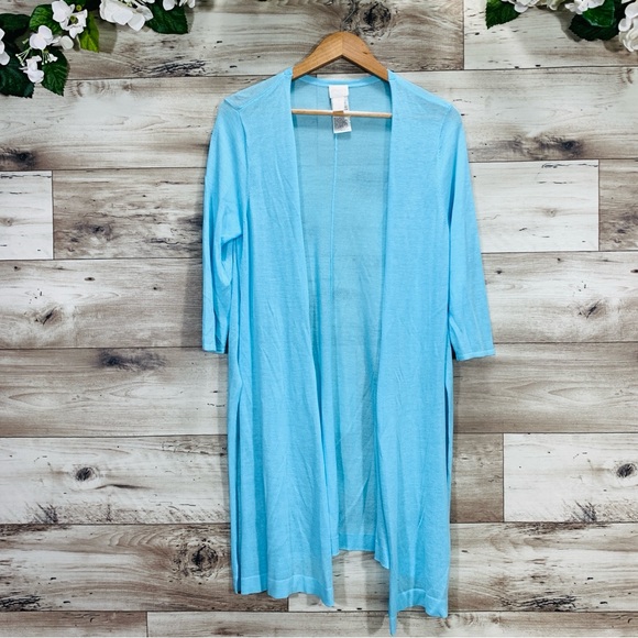 Chico's size 1 (M/8) blue knit tunic cardigan & top 2 piece set coastal lounge - Picture 10 of 16